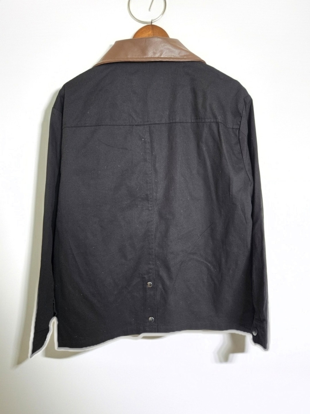 NWT Maralyn & Me Black Barn Coat w Brown Faux Leather Collar-Snap Close Size L - Picture 2 of 10